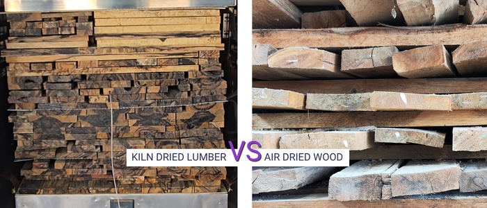 Comparison of kiln dried lumber and air dried wood showing stability and warp resistance