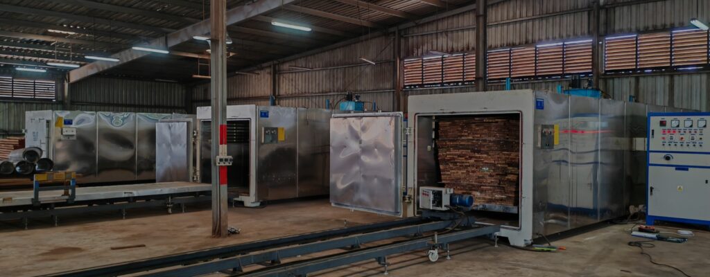 Large-scale timber kiln seasoning operation in woodworking factory