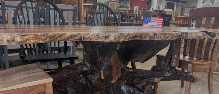 Close-up of a live edge preserving tree’s natural contours and knots