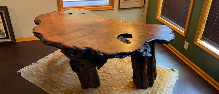 A stunning live edge table showcasing natural curves and texture